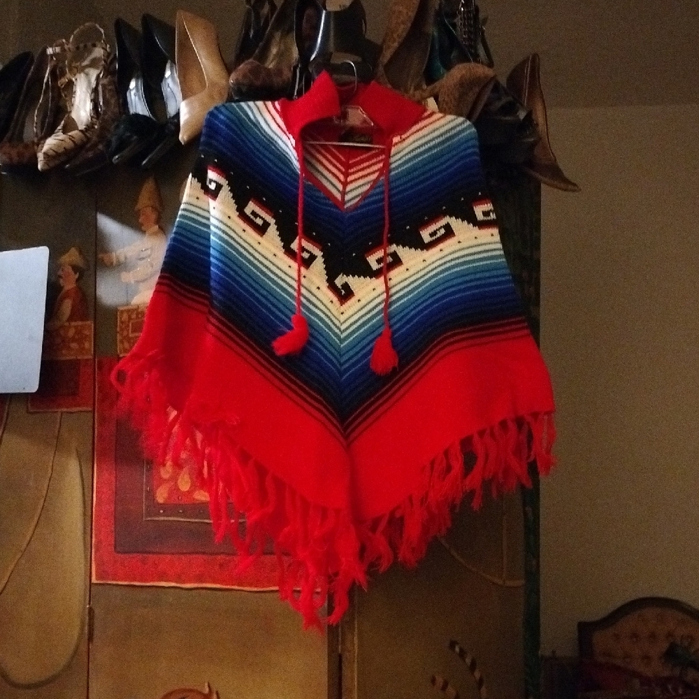 Colorful Piece Of ART Kids Boy Or Girl Collared Poncho with Fringe 1 Of a Kind